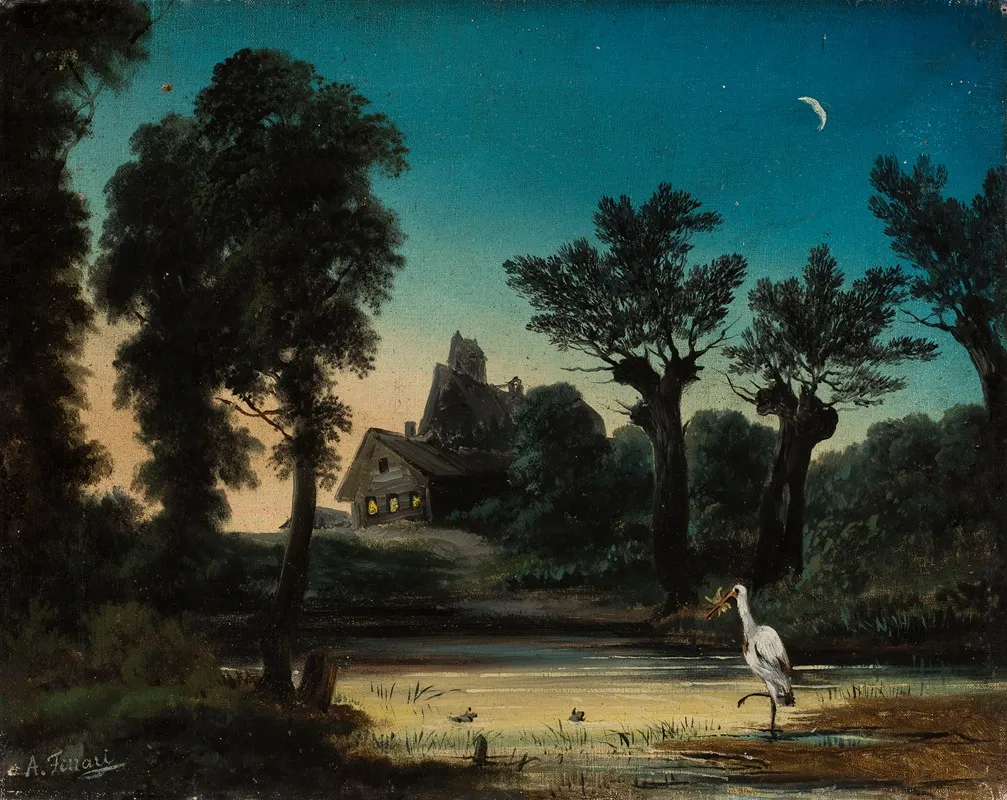 Landscape With A Stork 2 Wall Art by A. Ferrari - High-Resolution Digital Print