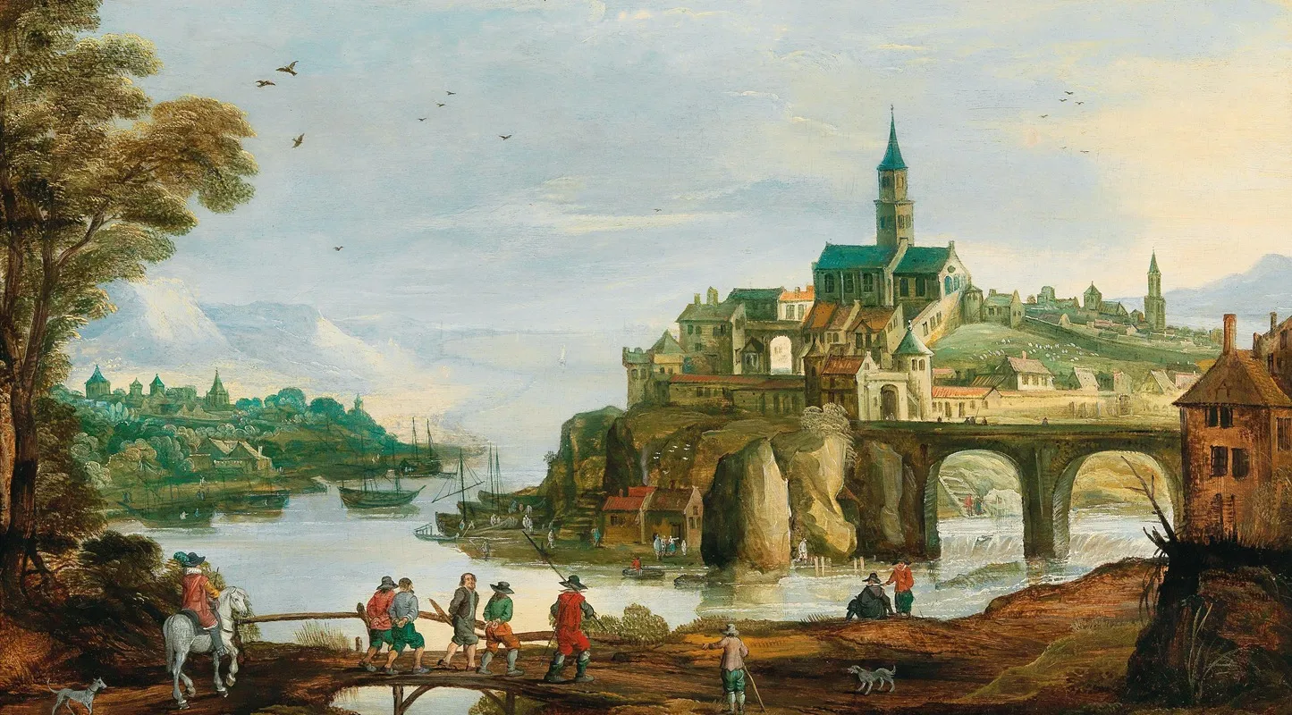 Landscape With A Town On A River View Of Treviso Wall Art by Philippe de Momper I - High-Resolution Digital Print