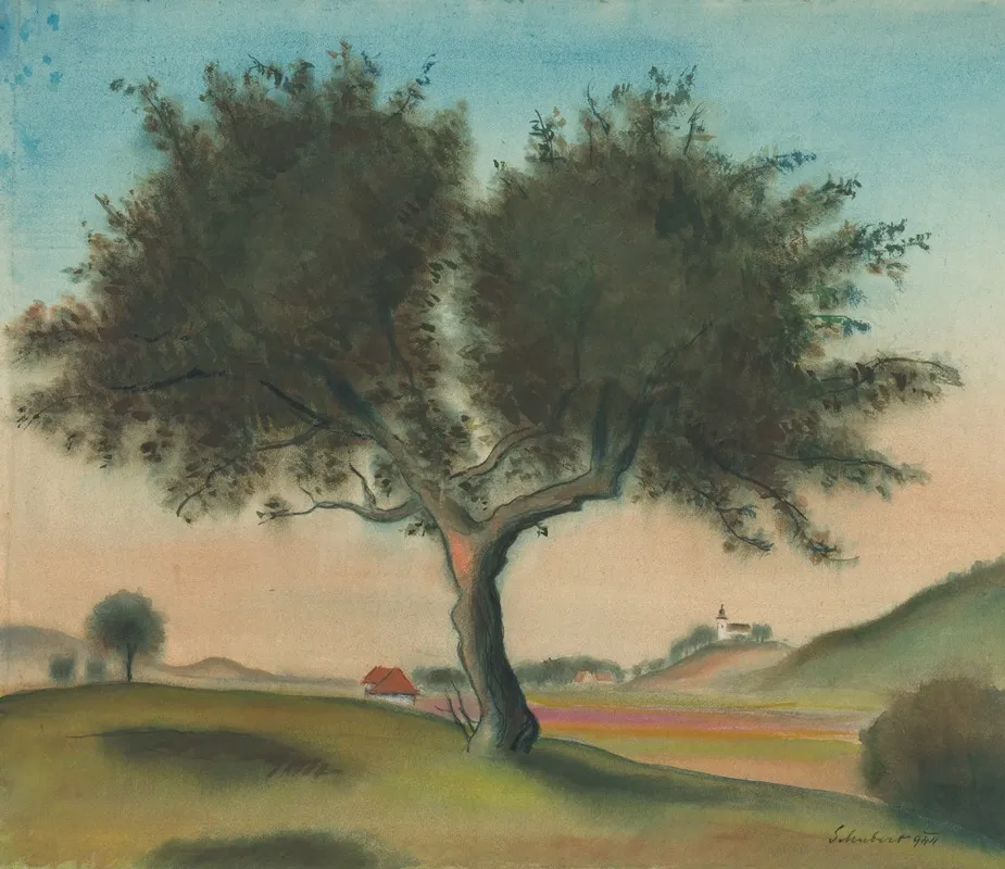 Landscape With A Tree From Lamac Wall Art by Július Schubert - High-Resolution Digital Print