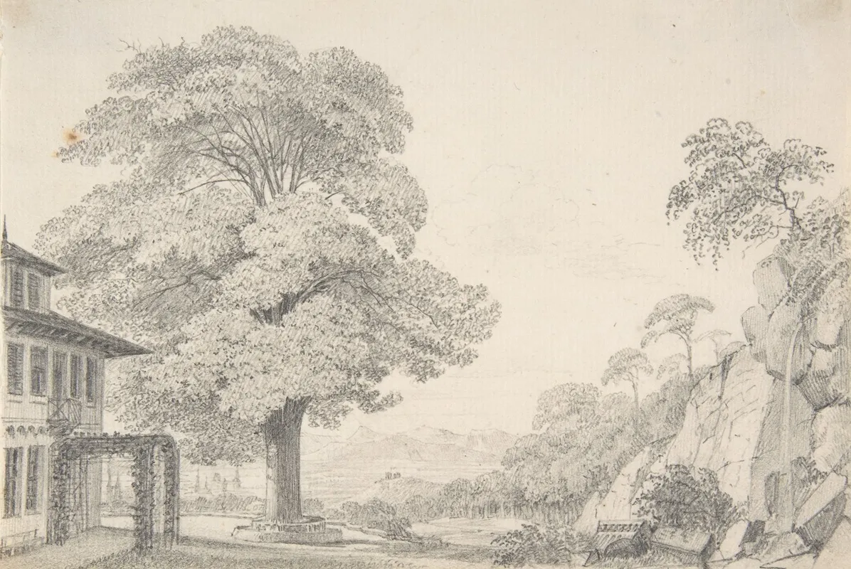 Landscape With A Tree In Front Of A Villa 2 Wall Art by Eduard Gaertner - High-Resolution Digital Print