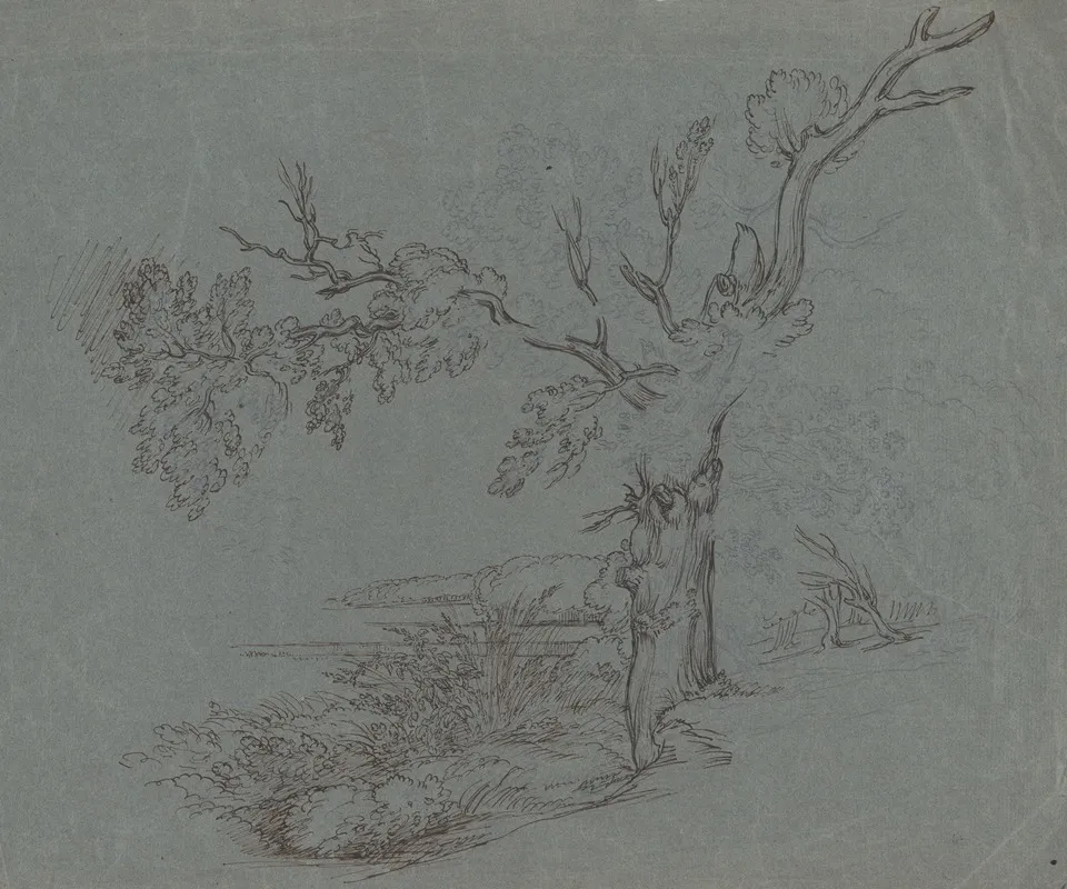 Landscape With A Tree In The Foreground Wall Art by Circle of Raphael Lamar West - High-Resolution Digital Print