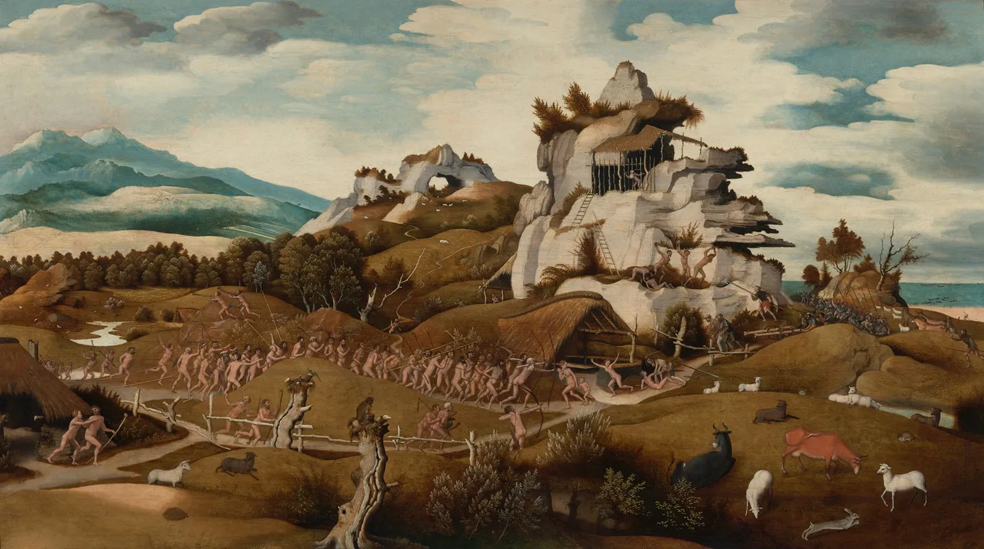 Landscape With An Episode From The Conquest Of America Wall Art by Jan Jansz Mostaert - High-Resolution Digital Print