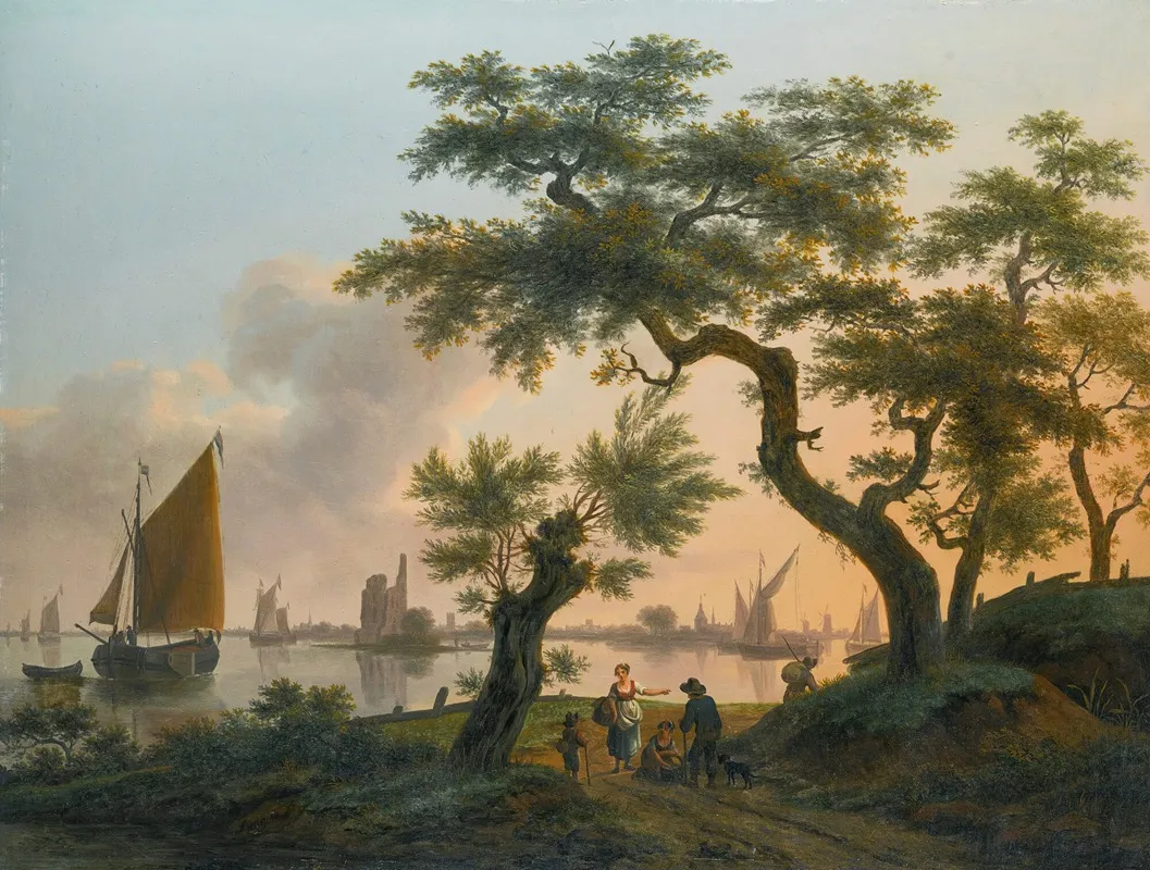 Landscape With An Estuary With Shipping On The Water And Figures On The Path In The Foreground