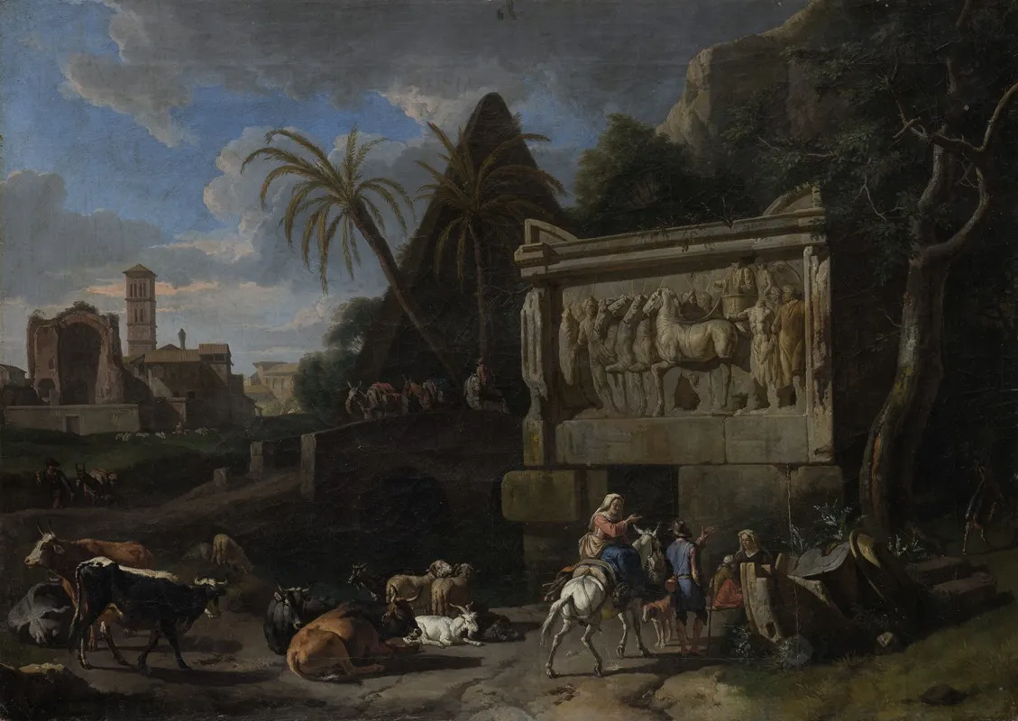 Landscape With Ancient Ruins A Resting Flock In The Front Wall Art by Pieter van Bloemen - High-Resolution Digital Print