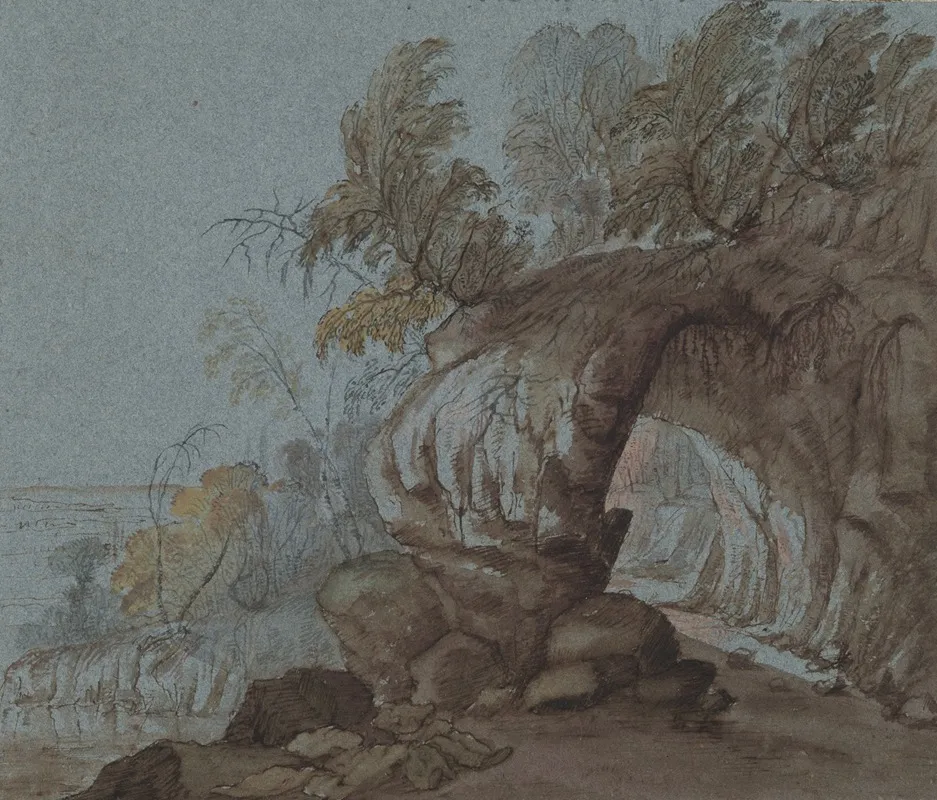 Landscape With Archway In Rocks Wall Art by Circle of Gillis Neyts - High-Resolution Digital Print