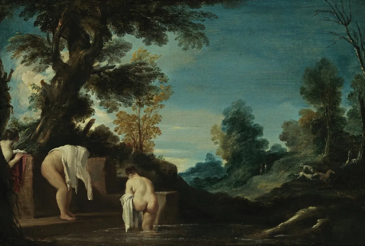Landscape With Bathing Women Wall Art by Guercino - High-Resolution Digital Print
