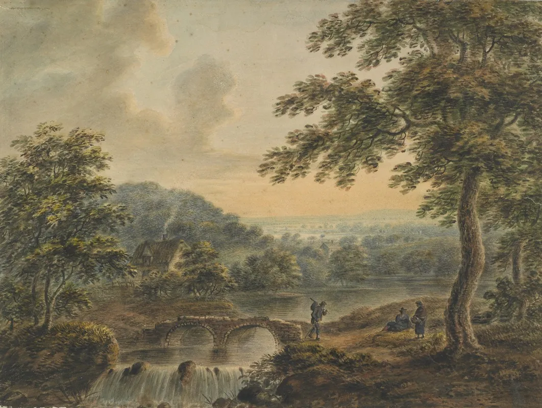 Landscape With Bridge And Waterfall Wall Art by Thomas Walmsley - High-Resolution Digital Print