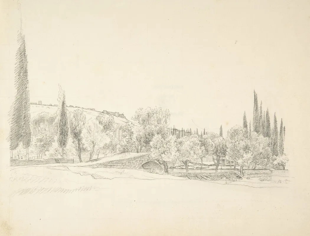 Landscape With Bridge Wall Art by Franz von Hauslab the Younger - High-Resolution Digital Print
