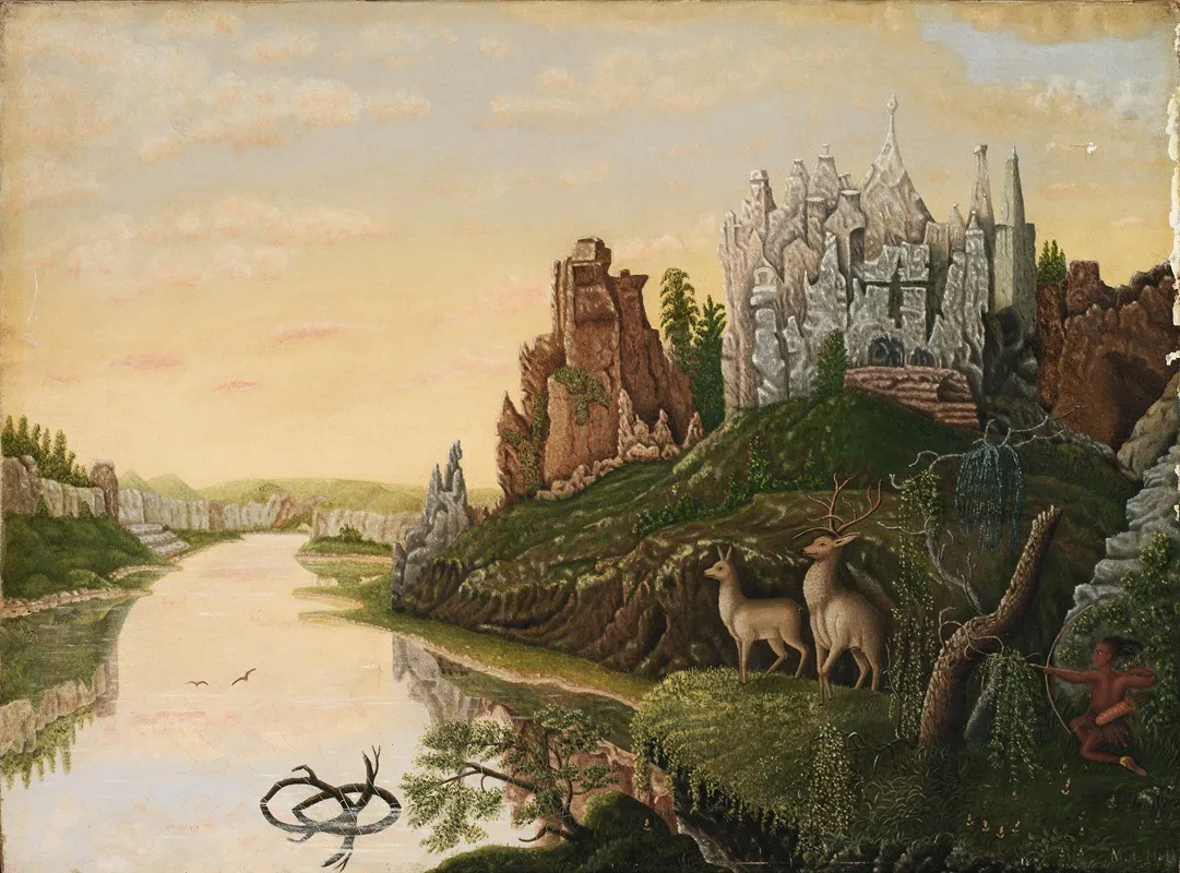 Landscape With Castles And Deer Wall Art by M. A. Hall - High-Resolution Digital Print