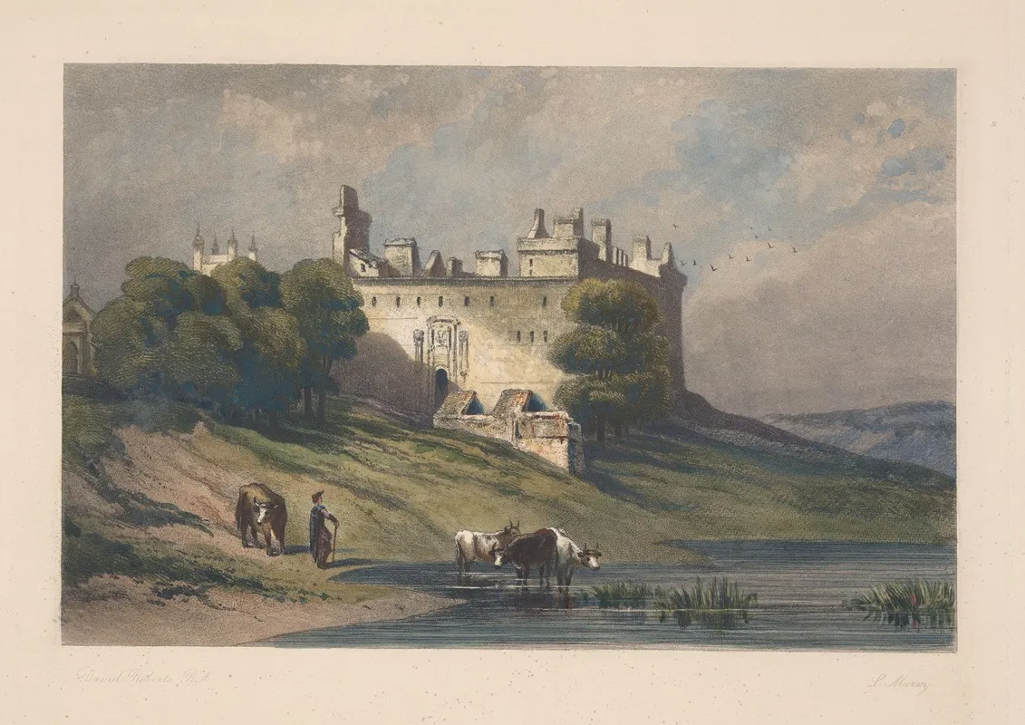 Landscape With Cattle Near Castle David Roberts