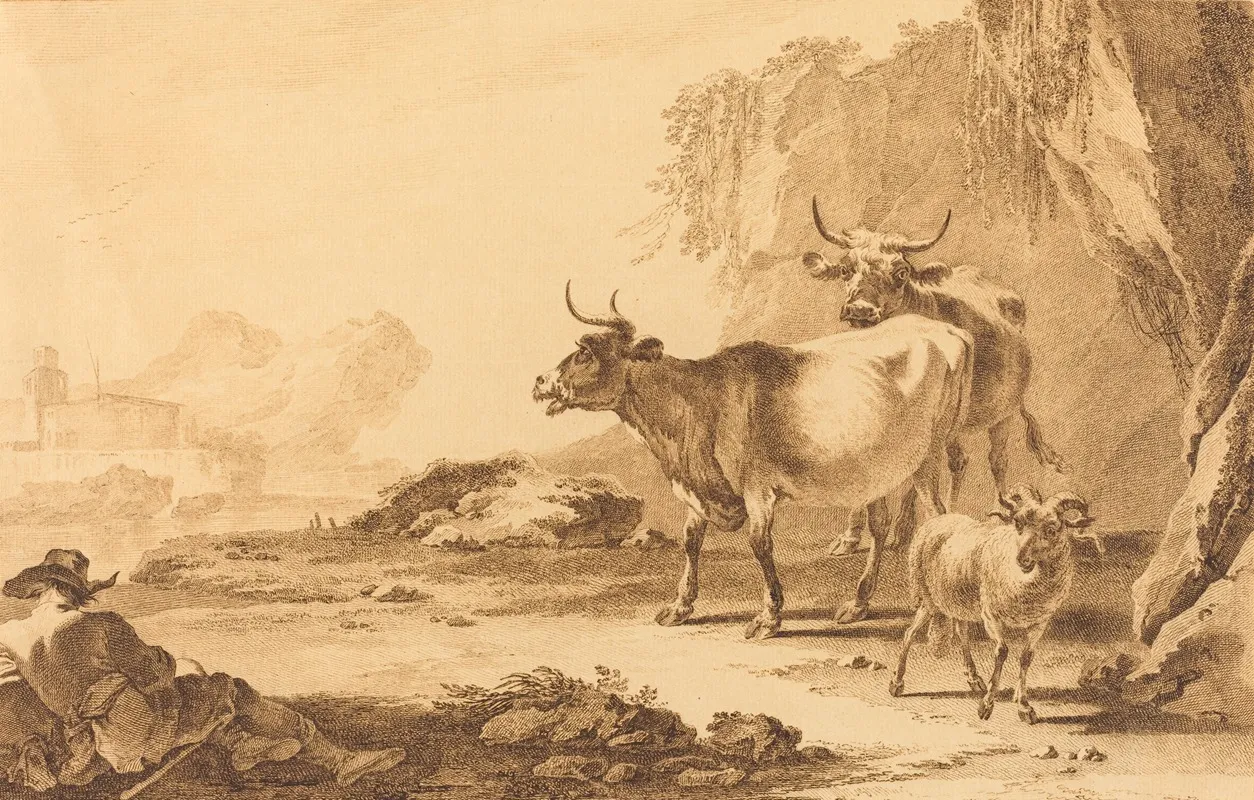 Landscape With Cattlea Goat And A Resting Shepherd Wall Art by Pietro Giacomo Palmieri - High-Resolution Digital Print