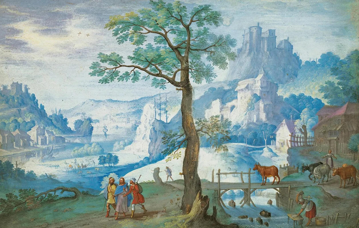 Landscape With Christ On The Road To Emmaus A Woman Herding Cattle To The Right