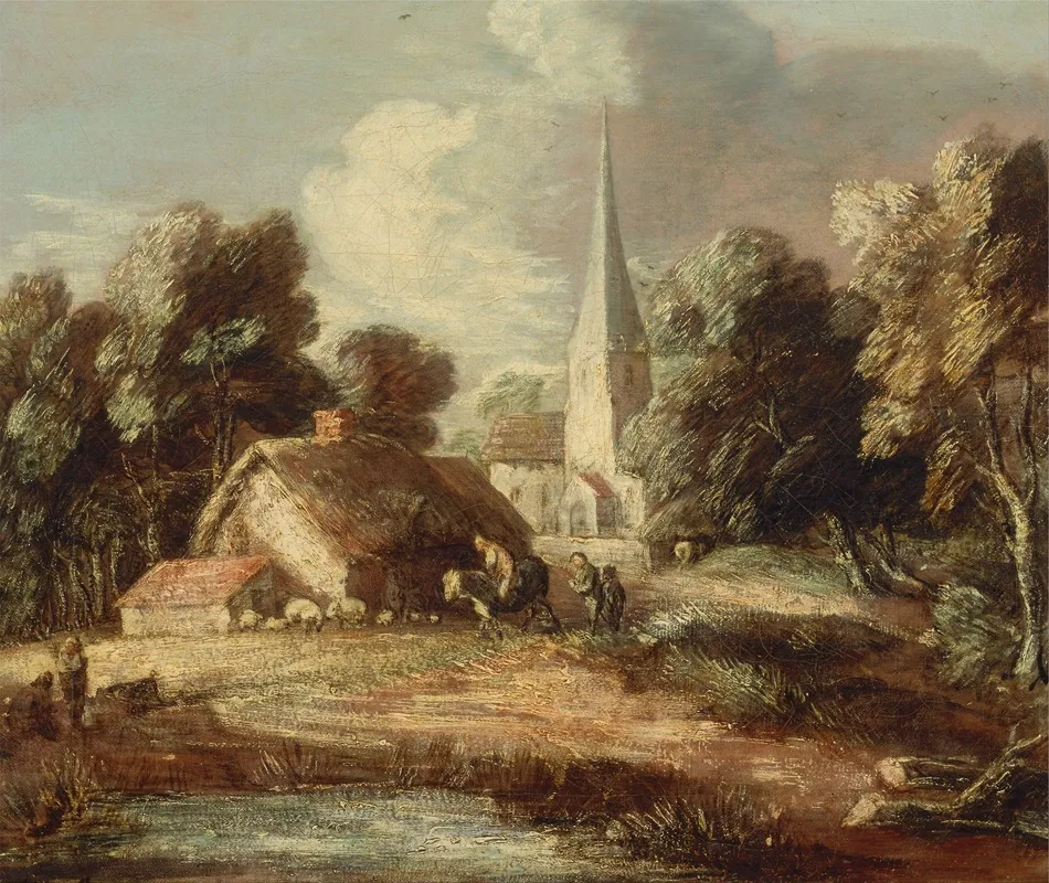 Landscape With Cottage And Church Wall Art by Thomas Gainsborough - High-Resolution Digital Print
