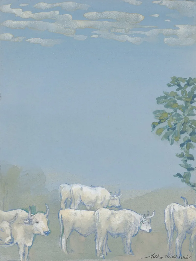 Landscape With Cows 10 Wall Art by Arthur Bowen Davies - High-Resolution Digital Print