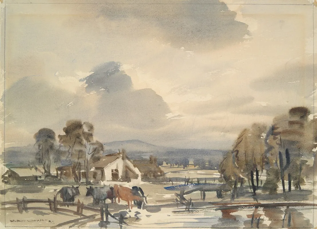 Landscape With Cows 3 Wall Art by Norman Alfred William Lindsay - High-Resolution Digital Print