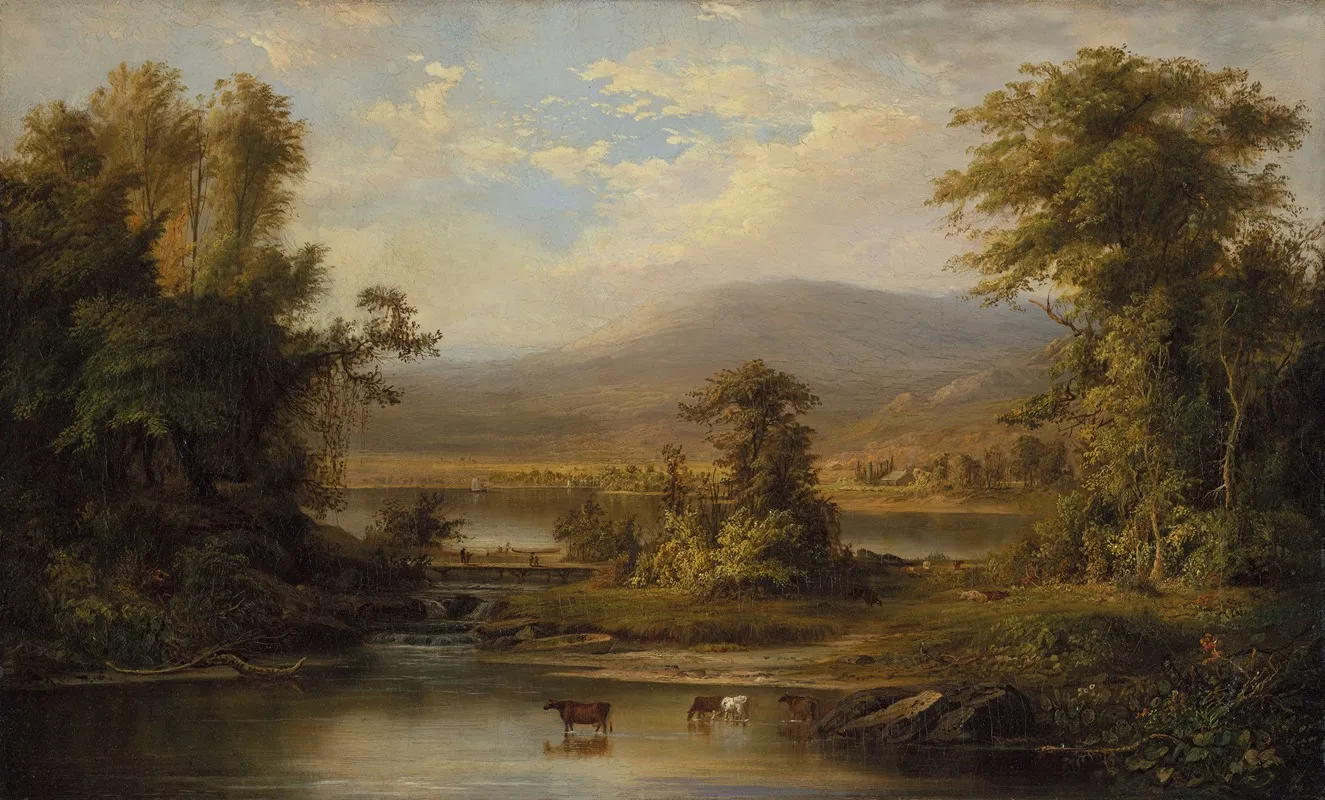Landscape With Cows Watering In A Stream