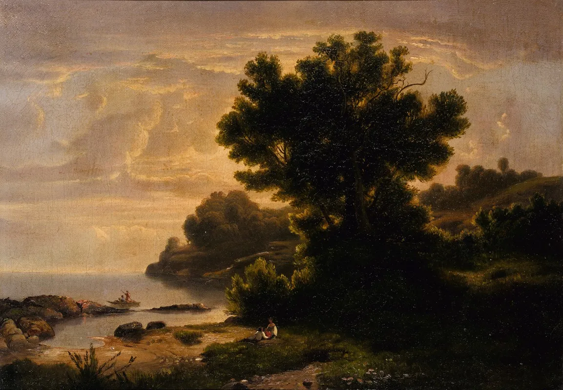 Landscape With Family By Lake