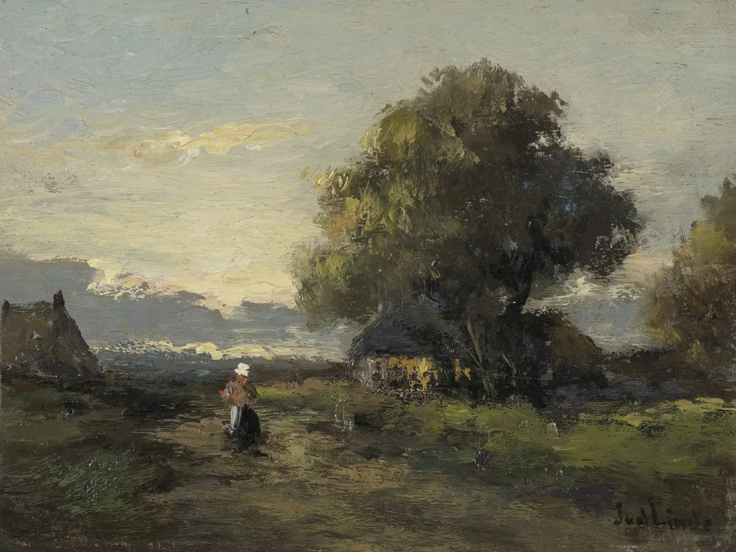Landscape With Farmhouses Wall Art by Jan van der Linde - High-Resolution Digital Print