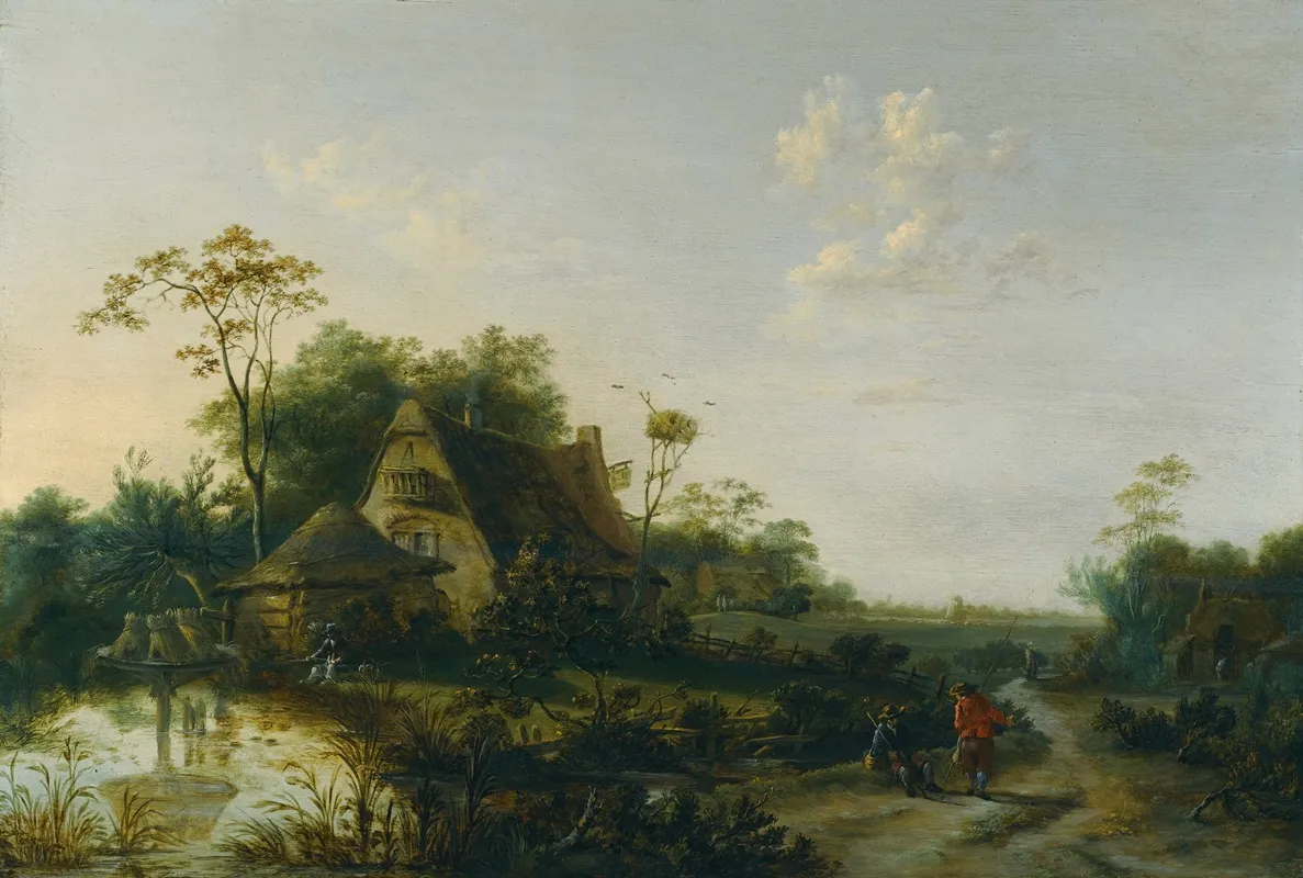 Landscape With Figures Passing By A Cottage And A Pond Wall Art by Cornelis Snellinck - High-Resolution Digital Print
