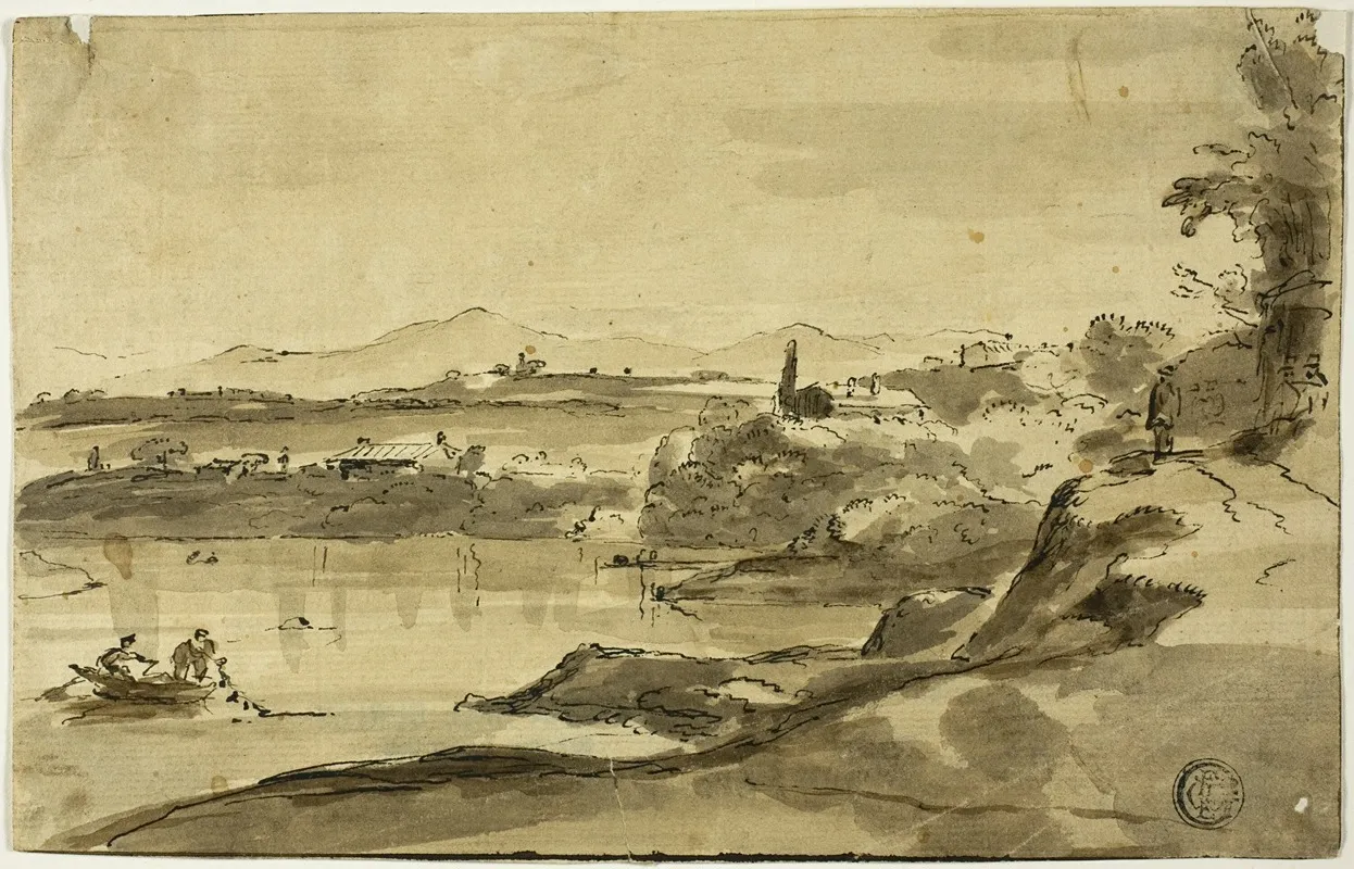 Landscape With Fisherman In Lake