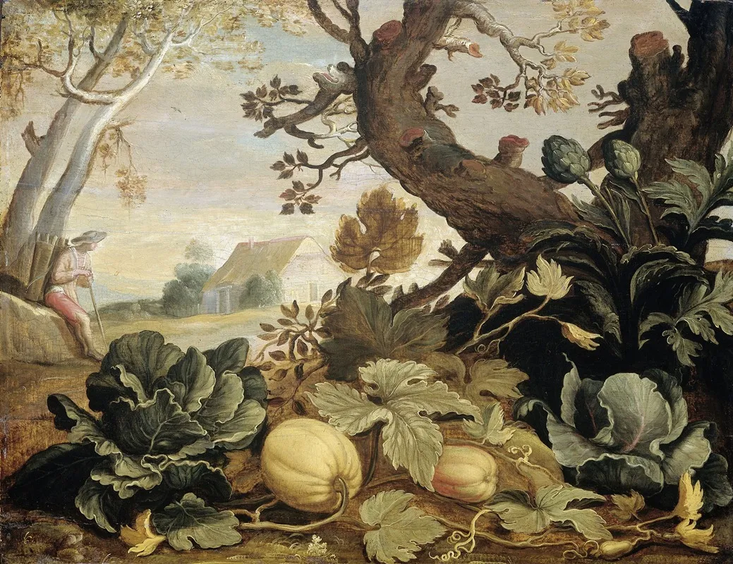 Landscape With Fruits And Vegetables In The Foreground Wall Art by Abraham Bloemaert - High-Resolution Digital Print