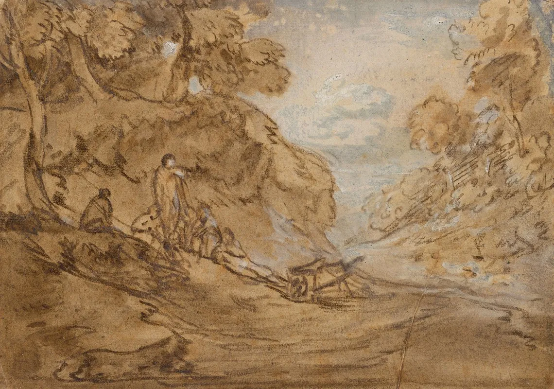 Landscape With Group Of Figures Resting On A Hillside Wall Art by Thomas Gainsborough - High-Resolution Digital Print