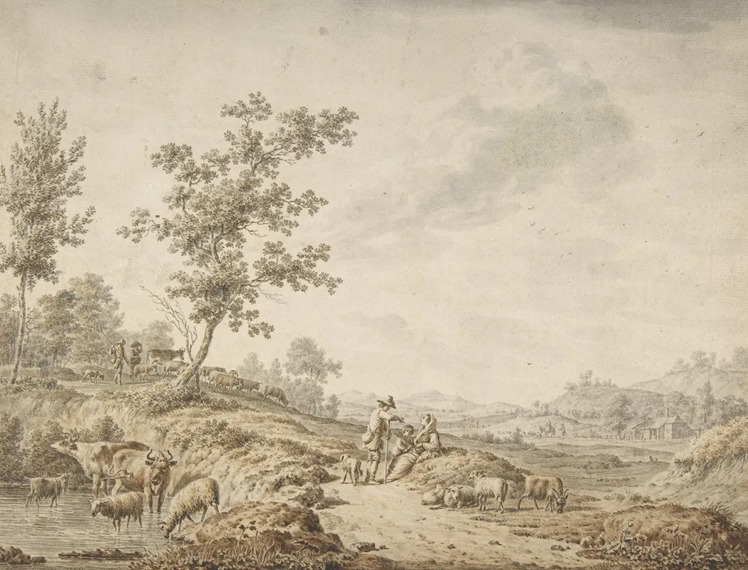 Landscape With Herdsmen And Their Cattle Wall Art by Jordanus Hoorn - High-Resolution Digital Print