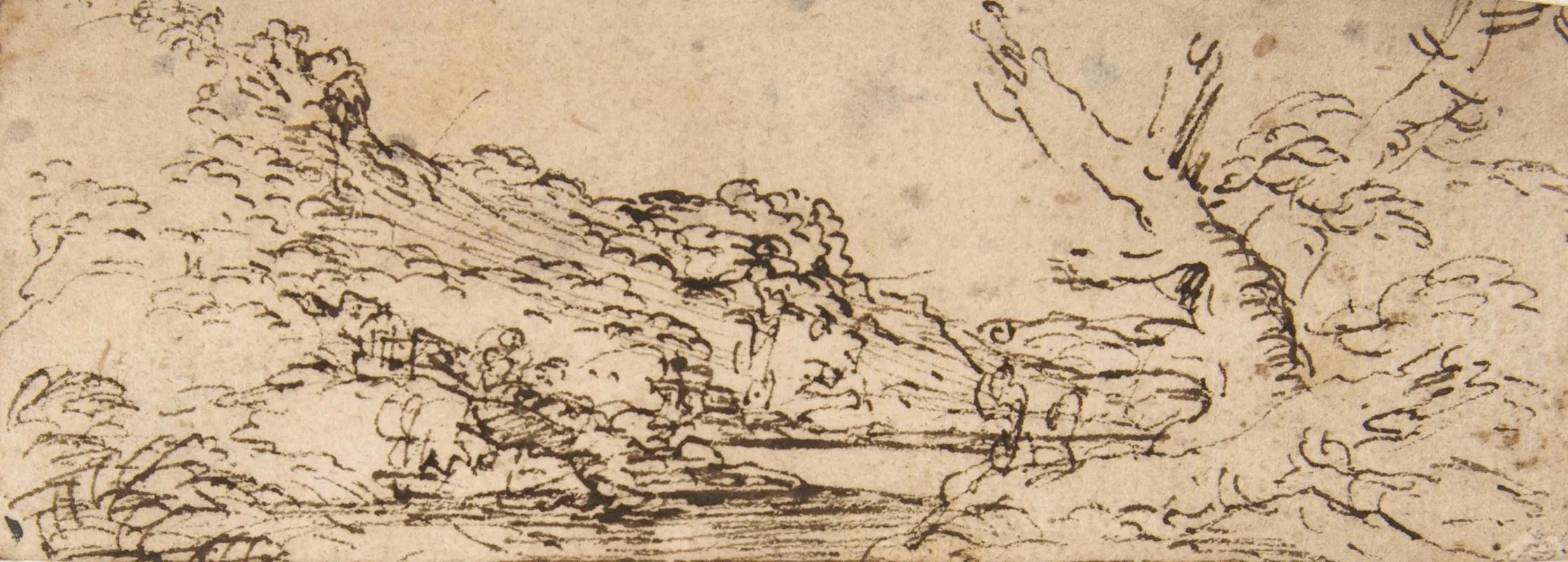 Landscape With Hills And A Lake Trees In Right Foreground Wall Art by Salvator Rosa - High-Resolution Digital Print
