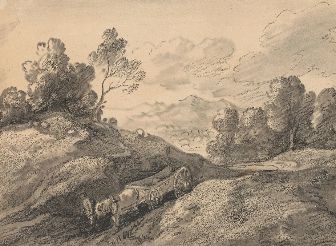 Landscape With Horse And Cart Descending A Hill Wall Art by Thomas Gainsborough - High-Resolution Digital Print