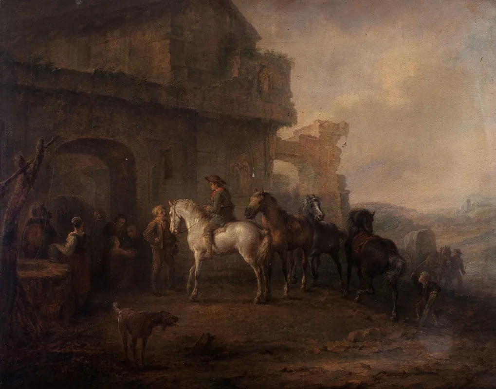 Landscape With Horses And A Ruin Wall Art by Louis Moritz - High-Resolution Digital Print