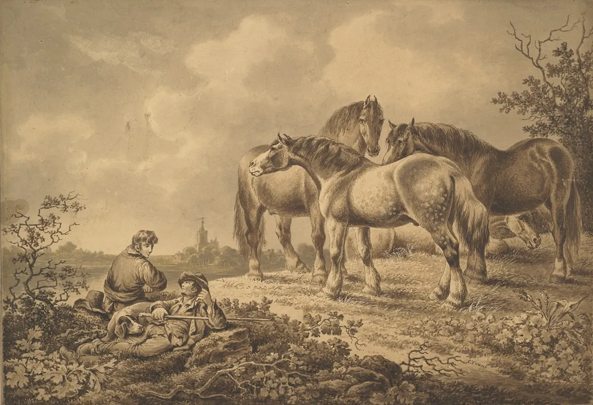 Landscape With Horses And Men Wall Art by Charles Towne - High-Resolution Digital Print