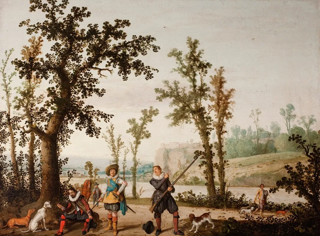 Landscape With Hunters 5 Wall Art by Cornelis Hendricksz. Vroom - High-Resolution Digital Print