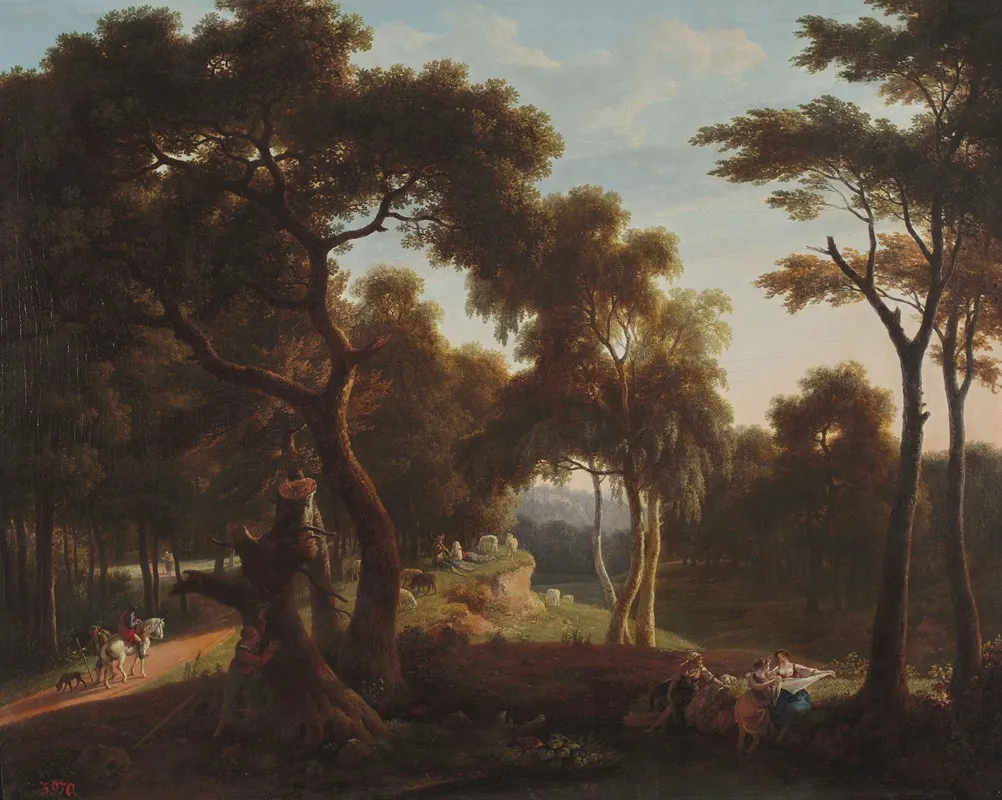 Landscape With Laundresses At The Waterside Wall Art by Pierre Jean Boquet - High-Resolution Digital Print