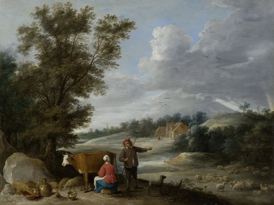 Landscape With Milkmaid And Shepherd Wall Art by David Teniers The Younger - High-Resolution Digital Print