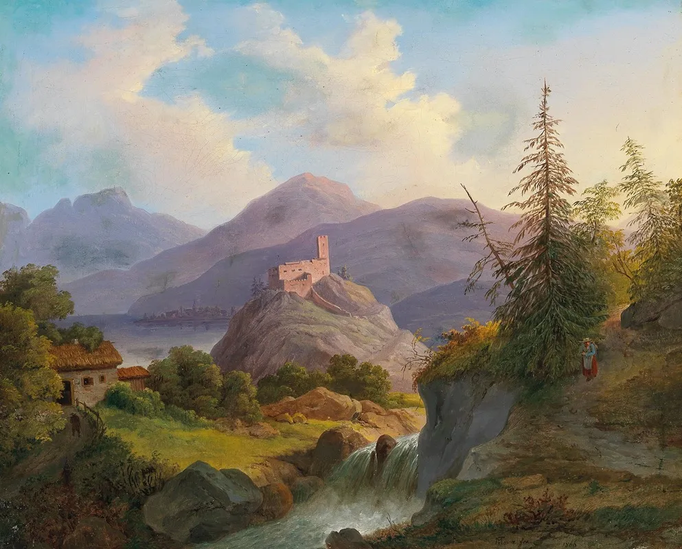 Landscape With Mountain Torrent And Castle In The Distance