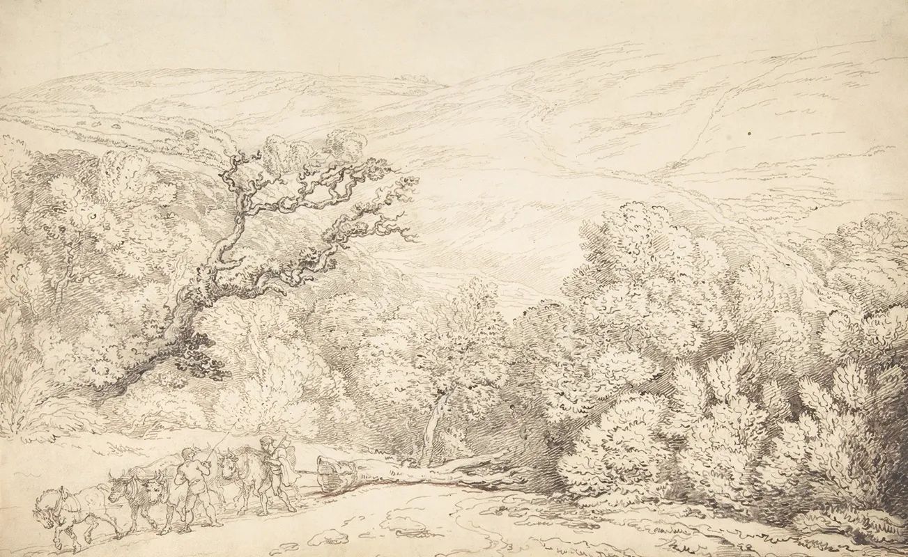 Landscape With Oxen And Felled Tree Wall Art by Thomas Rowlandson - High-Resolution Digital Print