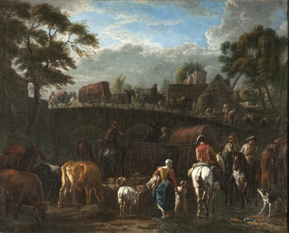 Landscape With Peasants Soldiers And Cattle Wall Art by Pieter van Bloemen - High-Resolution Digital Print