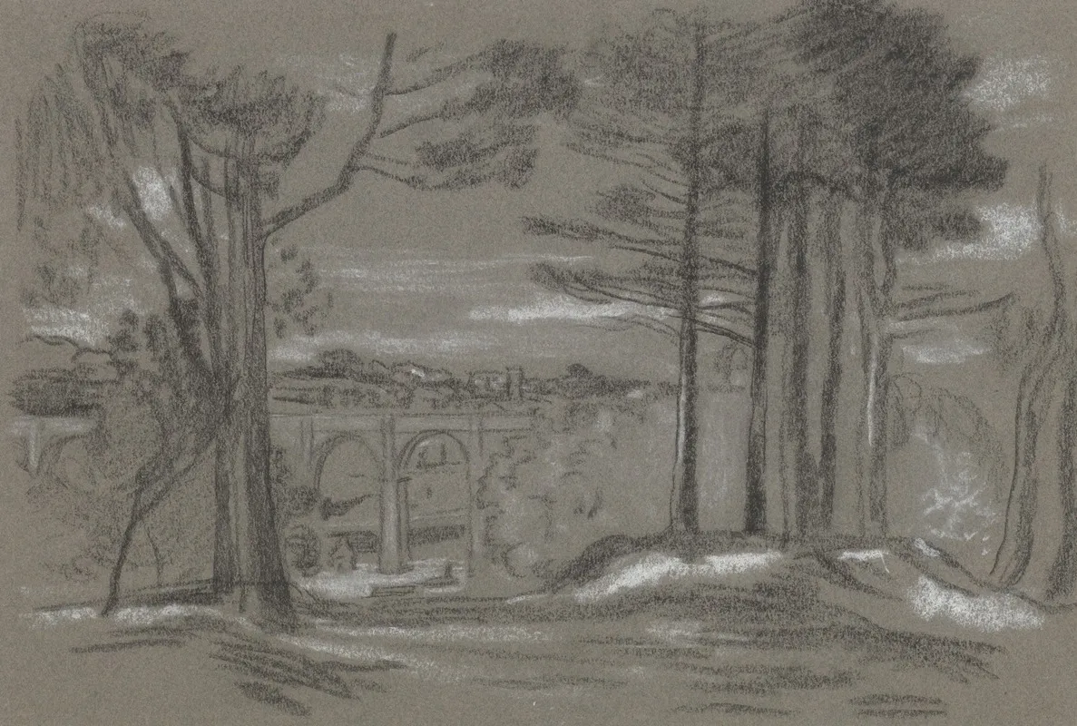 Landscape With Pines And Aqueduct Wall Art by Arthur Bowen Davies - High-Resolution Digital Print