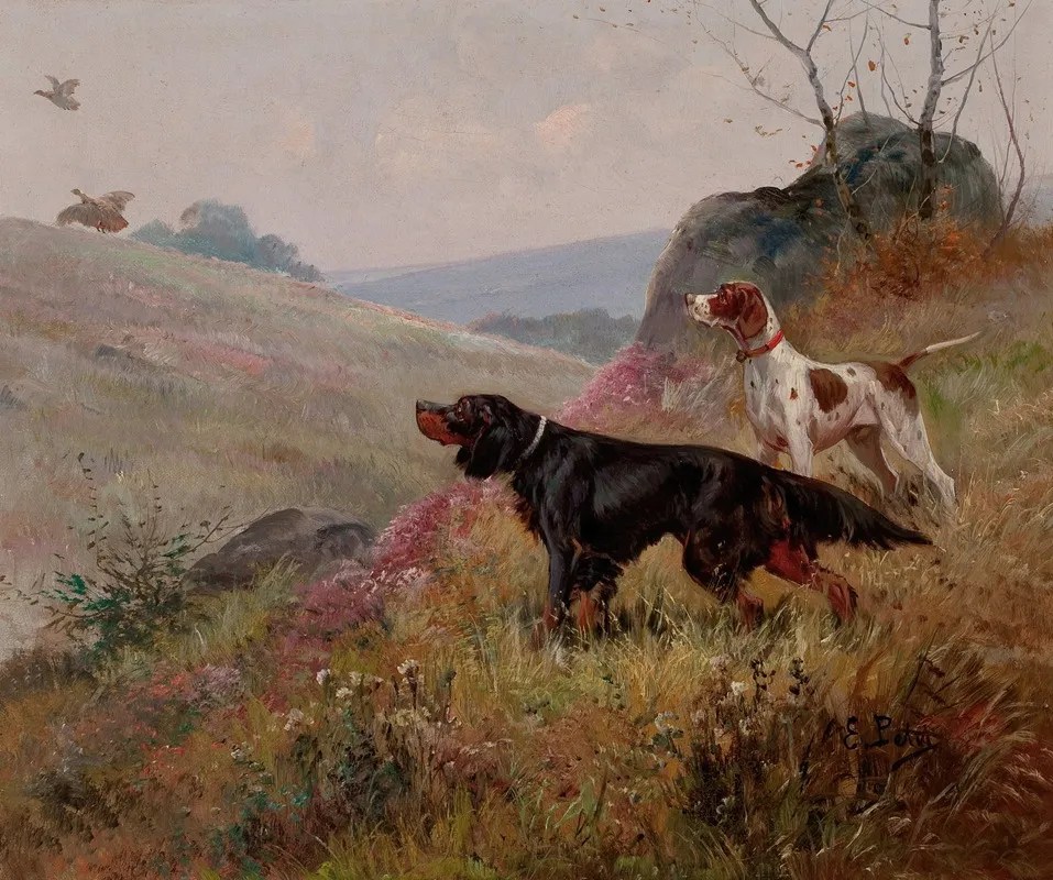 Landscape With Pointer And Setter Wall Art by Eugene Petit - High-Resolution Digital Print