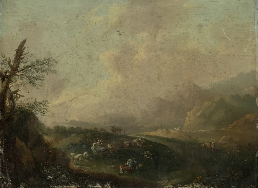 Landscape With Resting Shepherd Wall Art by Johann Wilhelm Becker - High-Resolution Digital Print