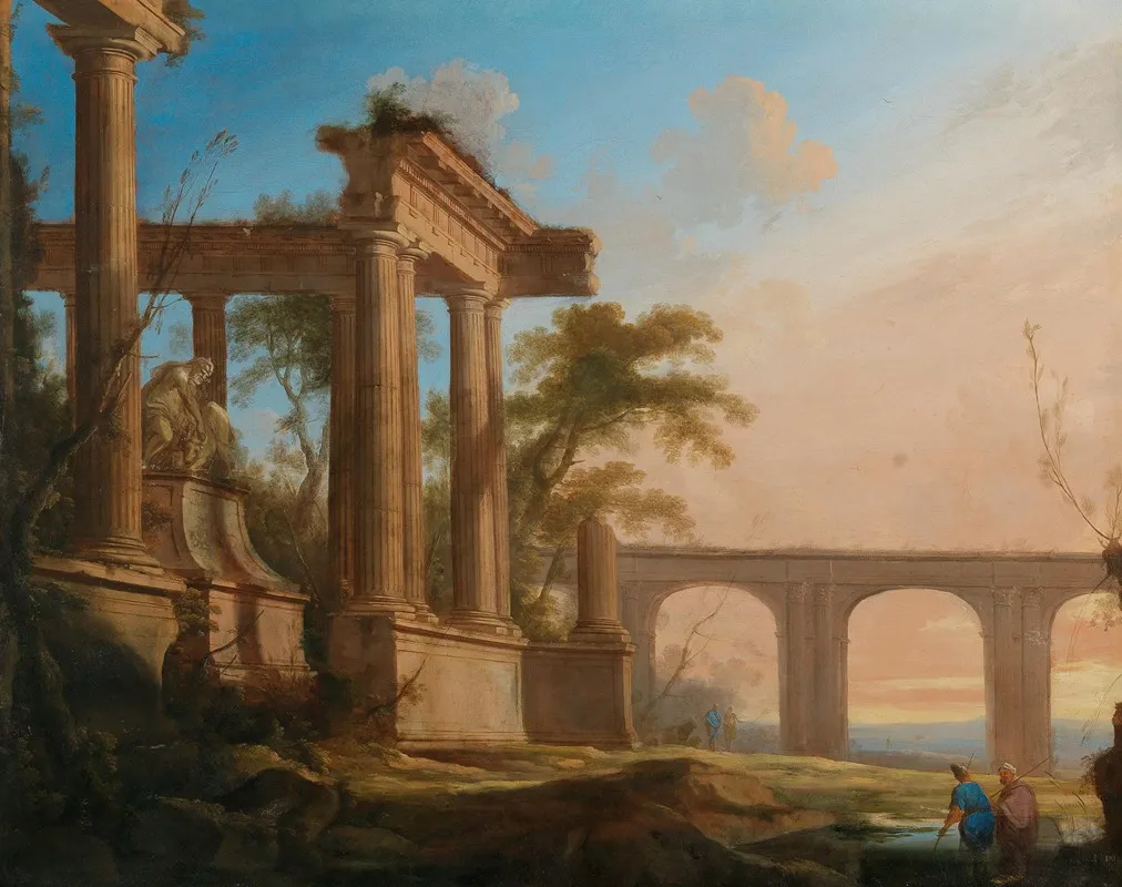 Landscape With Ruins And An Aqueduct Wall Art by Pierre Antoine Patel the younger - High-Resolution Digital Print