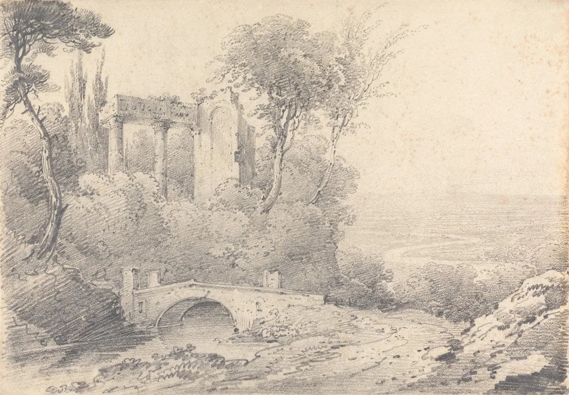Landscape With Ruins And Bridge Wall Art by Henry William Burgess - High-Resolution Digital Print