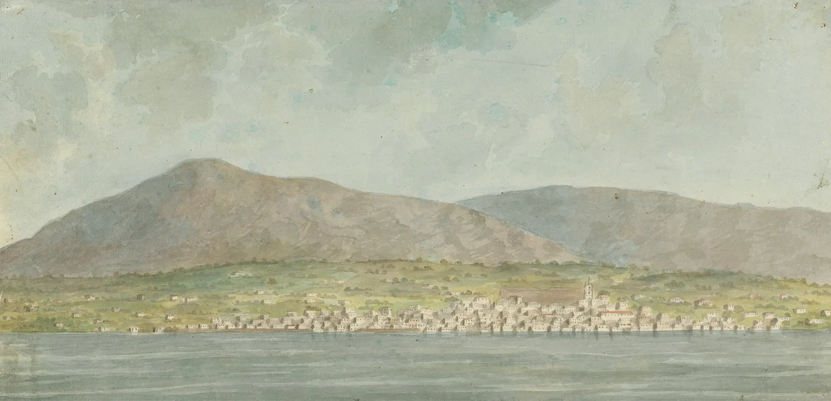 Landscape With Sea Town And Hills