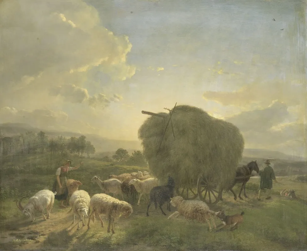 Landscape With Sheep And A Hay Wagon