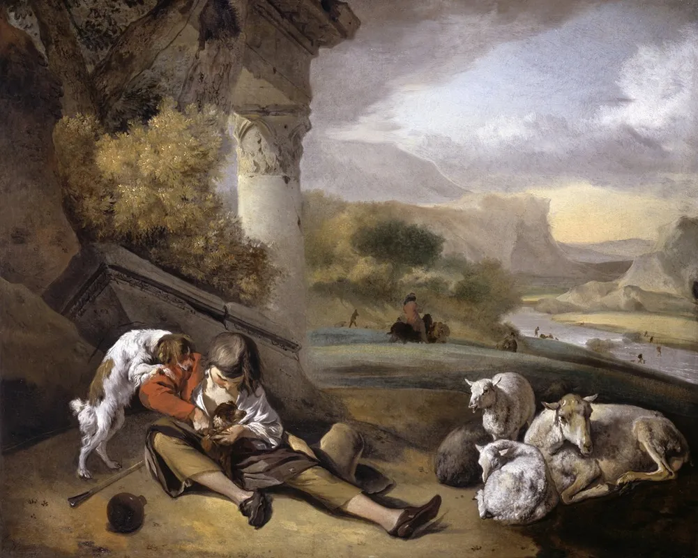 Landscape With Shepherd Boy Wall Art by Jan Weenix - High-Resolution Digital Print