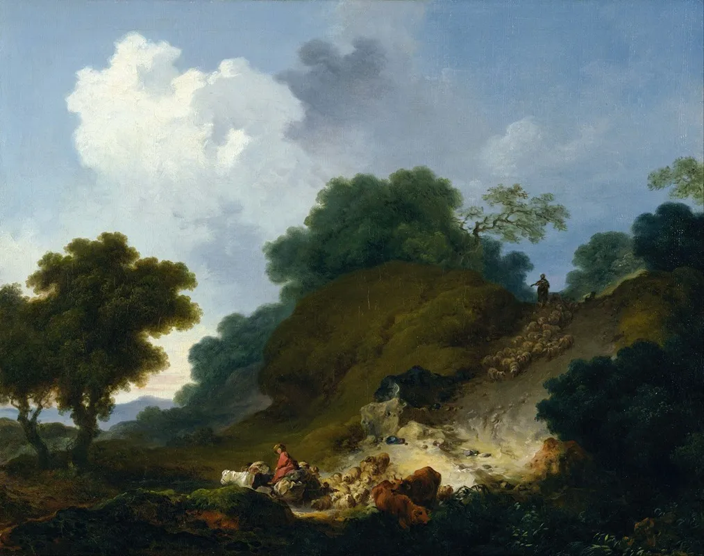 Landscape With Shepherds And Flock Of Sheep Wall Art by Jean-Honoré Fragonard - Canvas Print