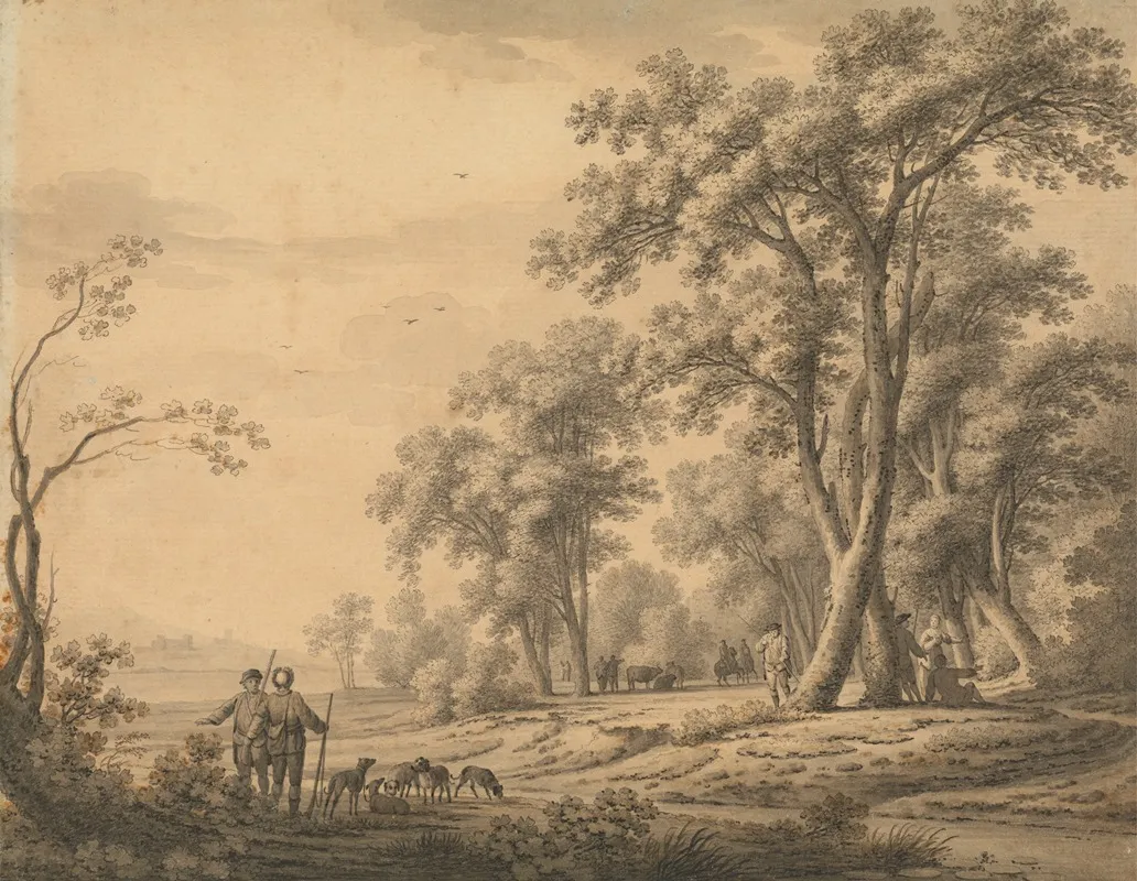 Landscape With Sportsman And Guns Wall Art by Johann Heinrich Müntz - High-Resolution Digital Print