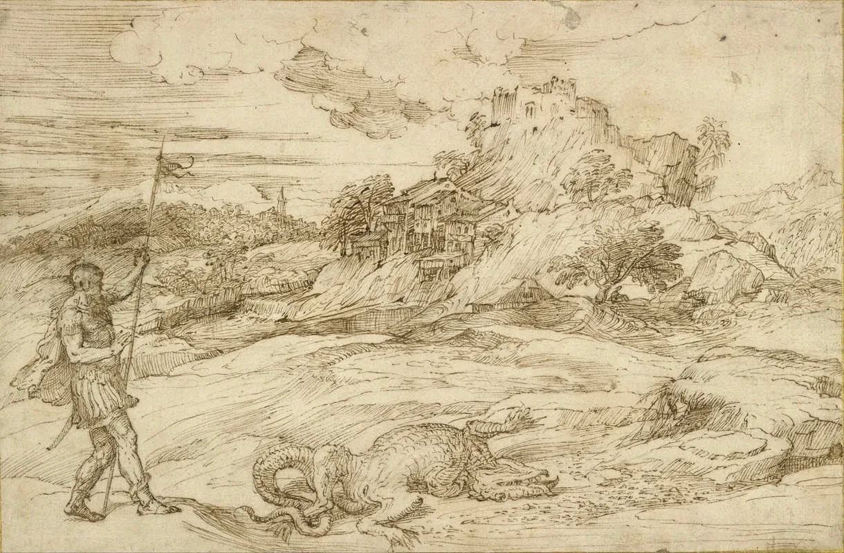 Landscape With St Theodore Overcoming The Dragon Wall Art by Titian - High-Resolution Digital Print