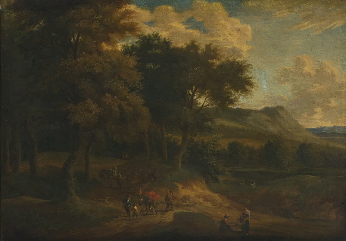 Landscape With Staffage At Sunset Wall Art by Jan Baptist Huysmans - High-Resolution Digital Print