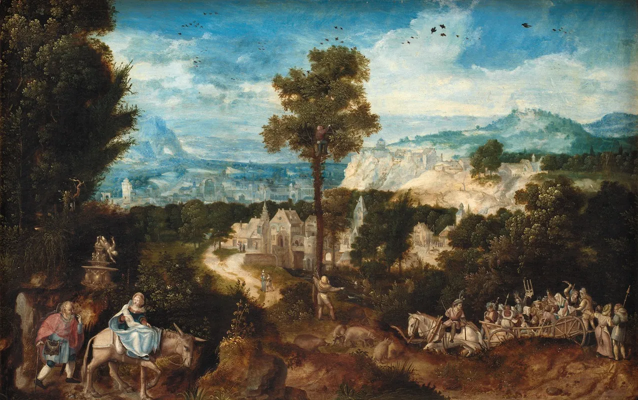 Landscape With The Flight Into Egypt 3 Wall Art by Herri met de Bles - High-Resolution Digital Print
